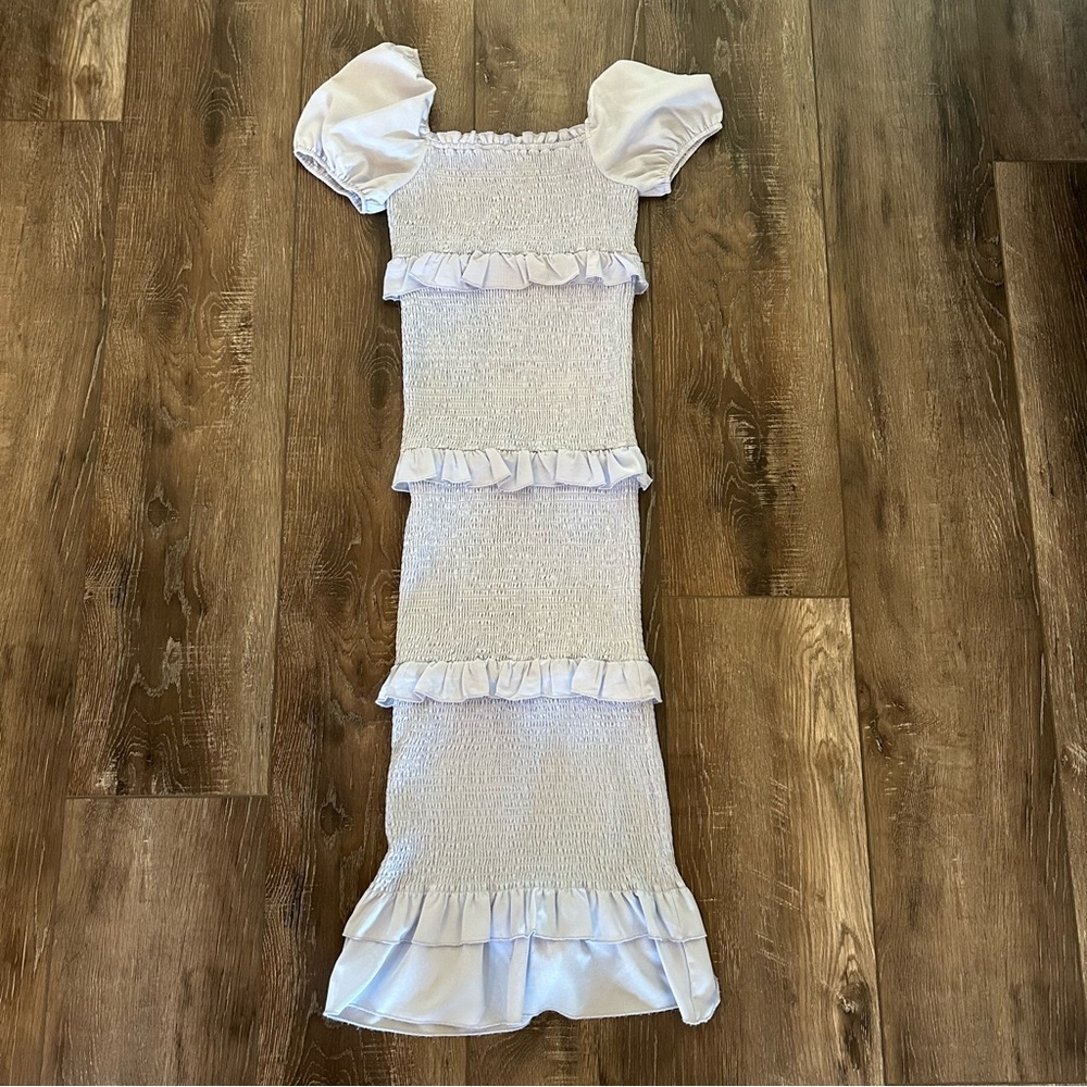 Light Blue Tiered Ruffle Body con Maxi Dress Size Small - Picture 5 of 12